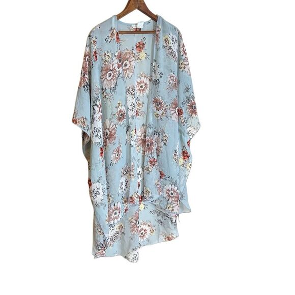 Emory Park Floral Open Front Chiffon Kimono Cardigan Cover-up Multicolor 1XL - Picture 3 of 7